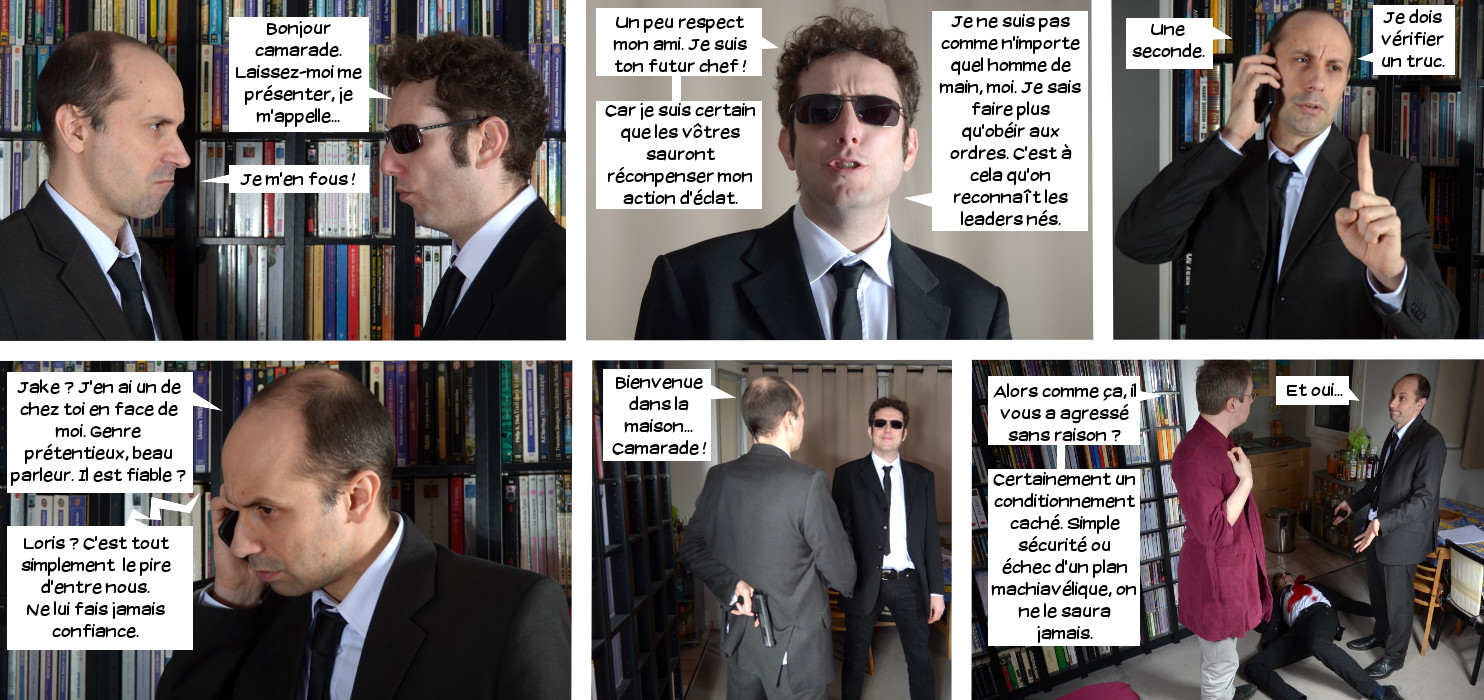  Loris: Bonjour camarade. Laissez-moi me présenter, je m'appelle... Elwood: Je m'en fous! Jake? J'en ai un de chez toi en face de moi. Genre prétentieux, beau parleur. Il est fiable? Jake: Loris? C'est tout simplement le pire d'entre nous. Ne lui fais jamais confiance. Elwood: Bienvenue dans la maison... Camarade! Lieutre: Alors comme ça, il vous a agressé sans raison? Elwood: Et oui... Lieutre: Certainement un conditionnement caché. Simple sécurité ou échec d'un plan machiavélique, on ne le saura jamais. 
