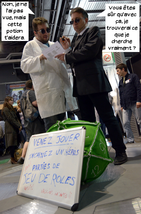  Rôliste en blouse blanche: Non je ne l'ai pas vue mais cette potion t'aidera. Jake: Vous êtes sûr qu'avec ça je trouverai ce que je cherche vraiment?